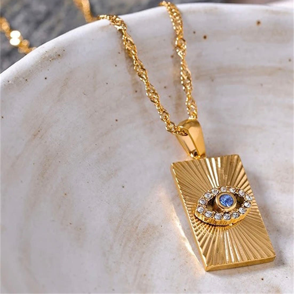 Olivenorma Blue Topaz White Zircon Evil Eye Necklace