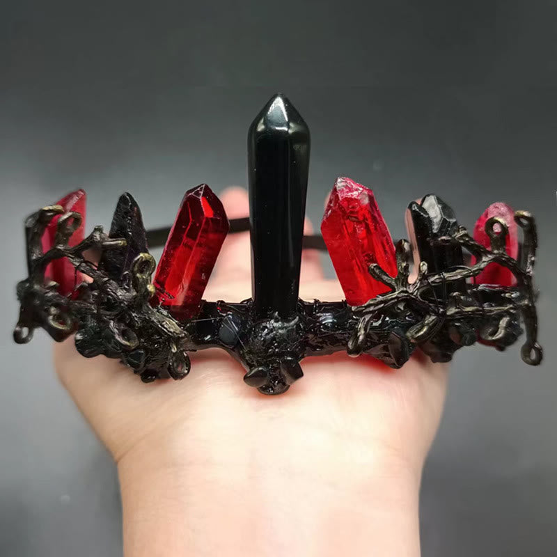 Olivenorma Natural Red Quartz Obsidian Column Crown Headband