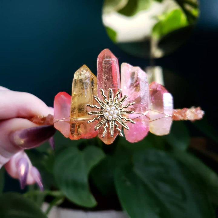 Olivenorma Pink Crystal Sun Stone Festival Boho Crystal Crown