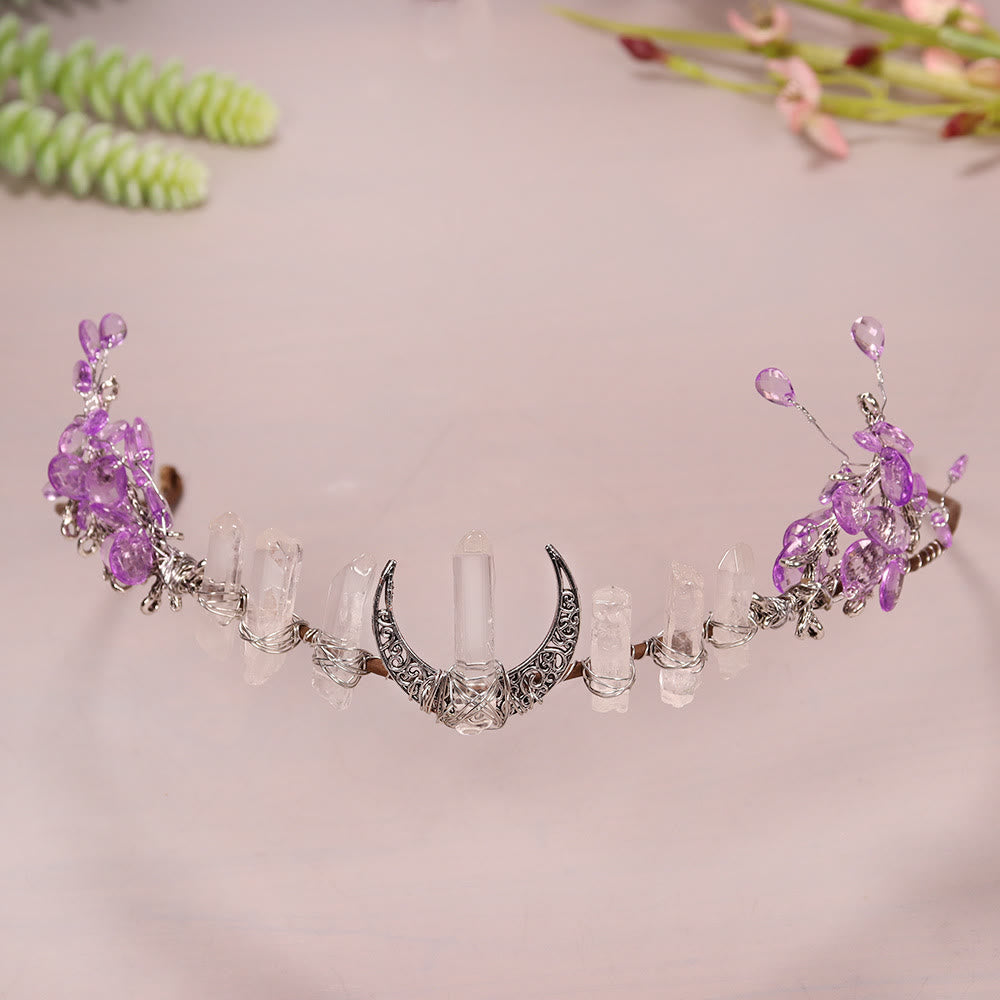 Olivenorma Natural Crystal Sun Moon Woven Flower Crystal Crown