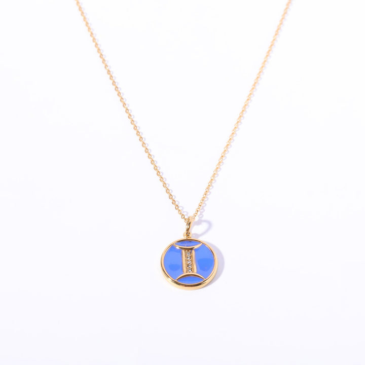 Olivenorma White Zircon Vintage Zodiac Stainless Steel 18k Necklace