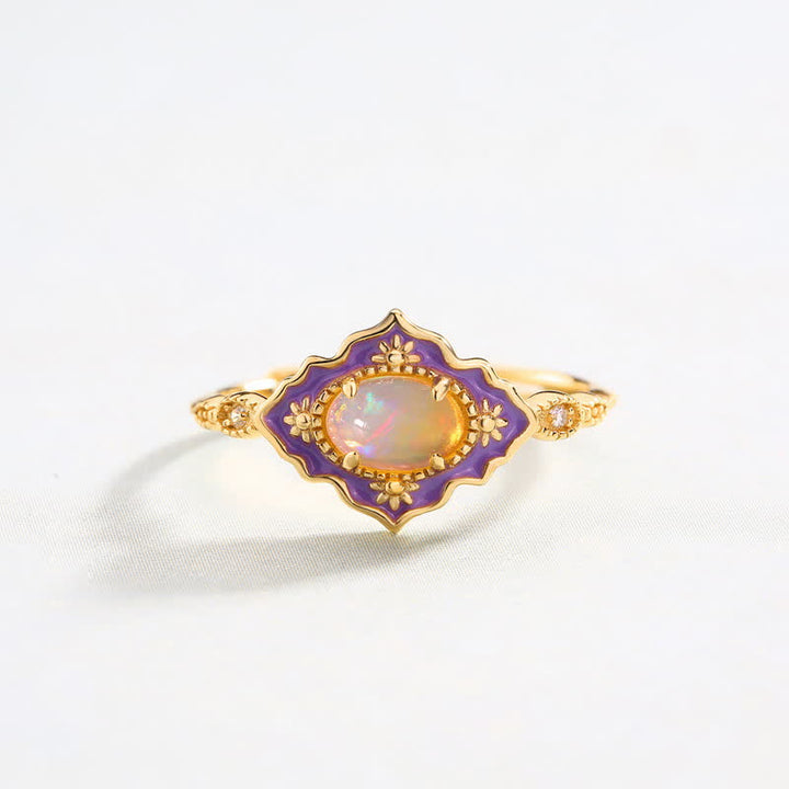 Olivenorma Opal Vintage Open Adjustable Enamel Gold Ring