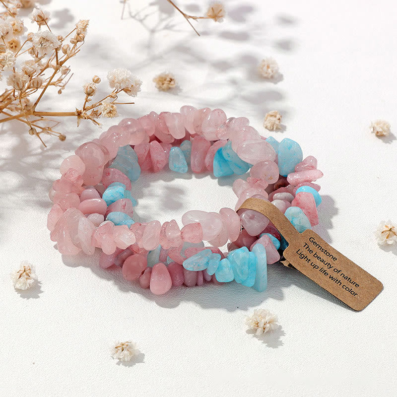 Olivenorma Natural Irregular Crystal Gravel Three Layer Bracelet