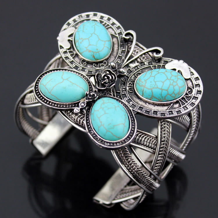 (Clearance 30% OFF / CODE: OFF30) - Olivenorma Large Turquoise Stone Butterfly Cuff Bracelet