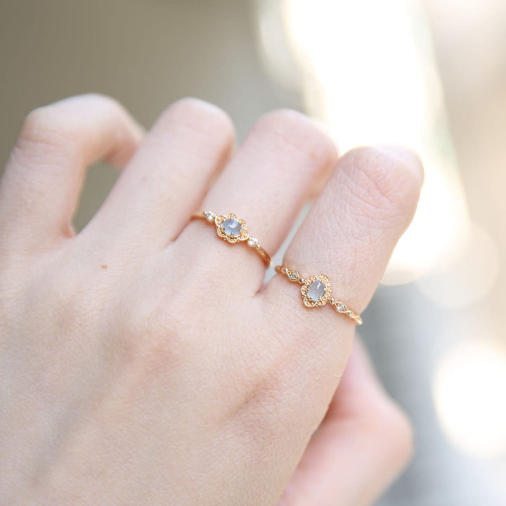 Olivenorma Vintage Natural Aquamarine Daisy Flowers Ring