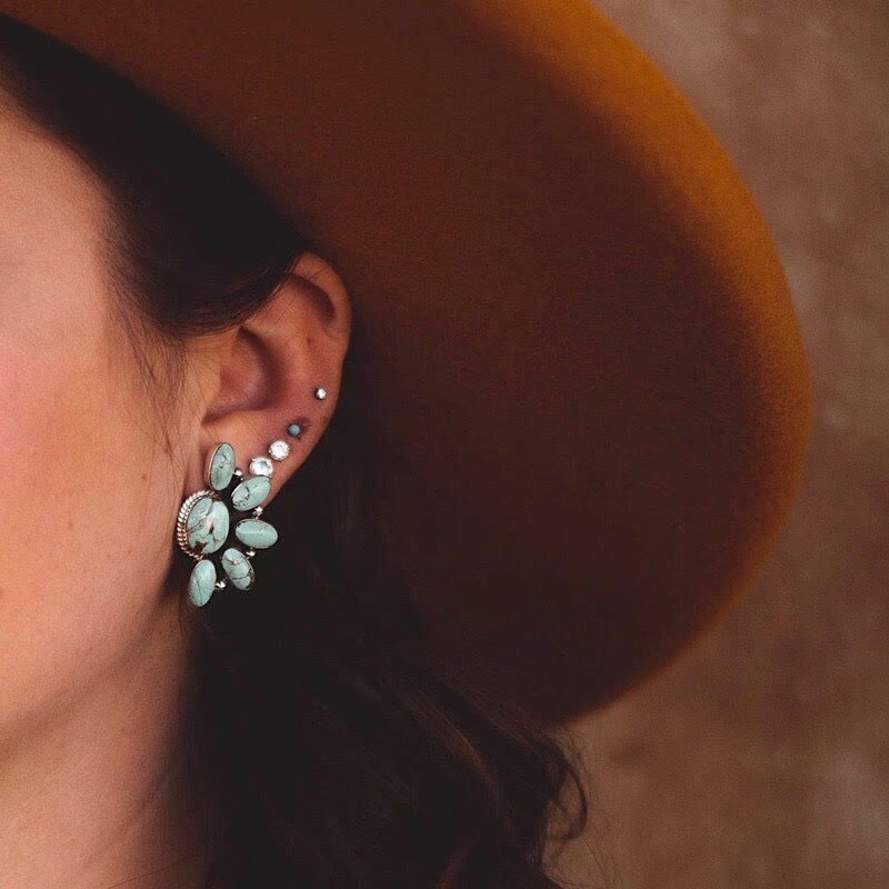Olivenorma Vintage Bohemia Style Natural Stones Turquoise Earrings