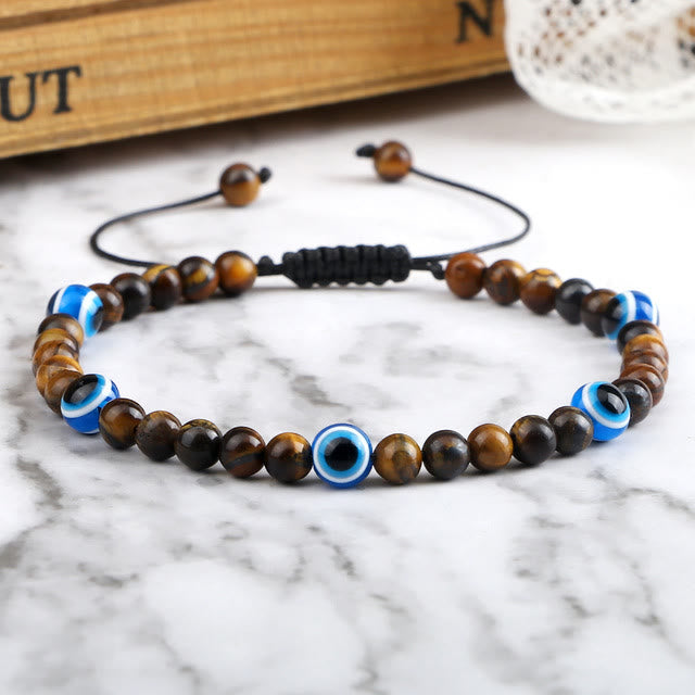 Olivenorma Tiger Eye Evil Eye Beaded Bracelet