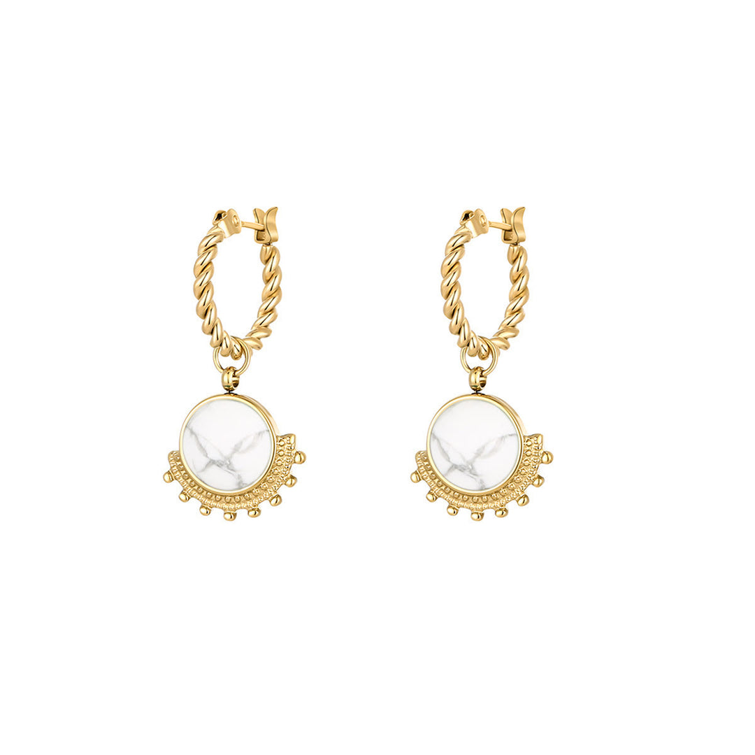 Olivenorma Natural White Turquoise Sun Moon Star Pendant Earrings