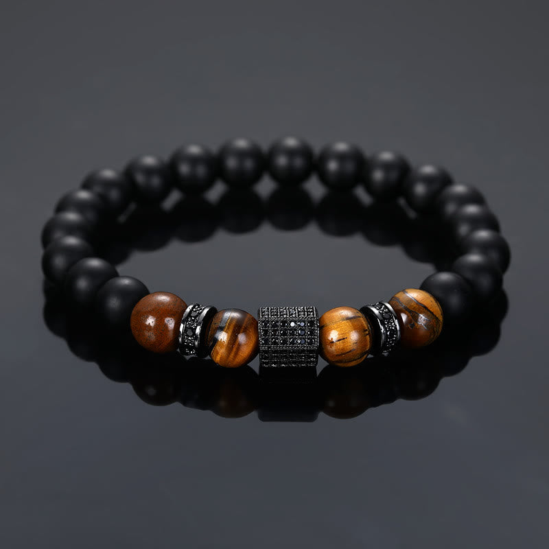 Olivenorma Men's Frosted Black Bead Tiger Eye Bracelet