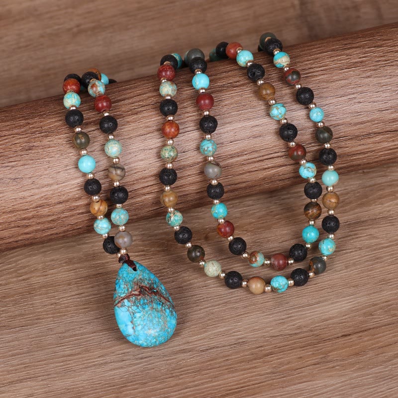 Olivenorma Turquoise Drop Shape Pendant Mala Beaded Necklace