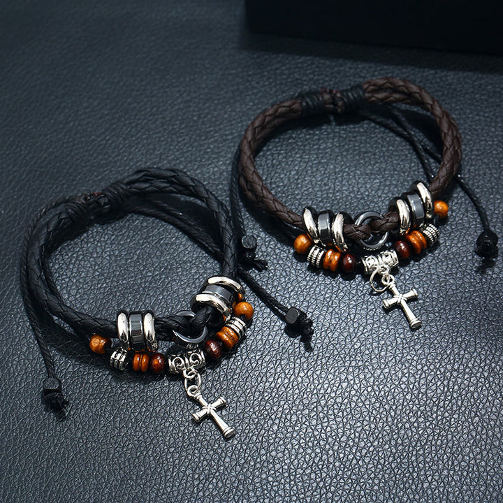 Olivenorma Adjustable Multi Layered Braided Woven Leather Cross Bracelet - image 5