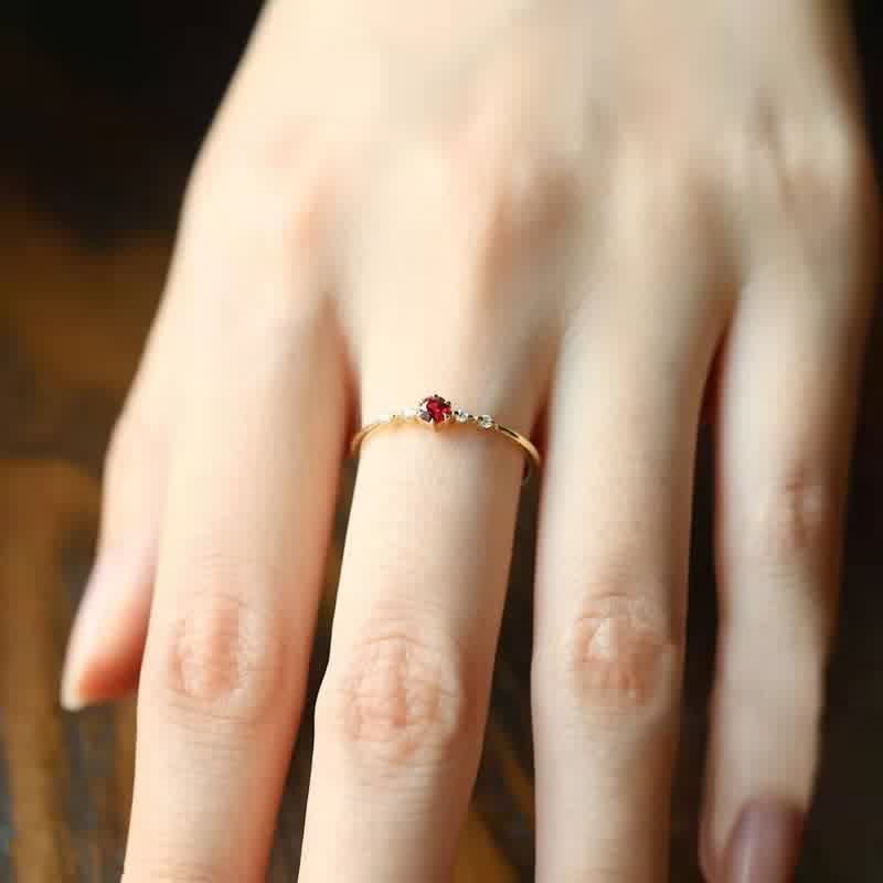 Olivenorma 18K Gold Garnet Minimalist Tiny Ring - image 2