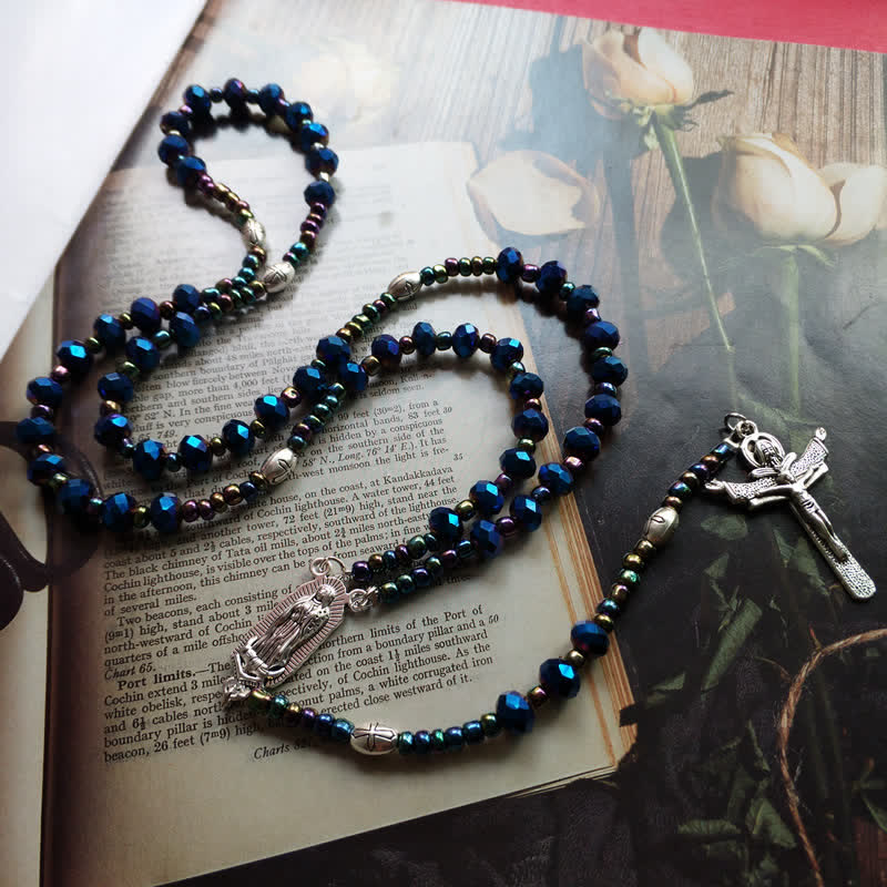 Olivenorma Vintage Cross Labradorite Rosary Necklace