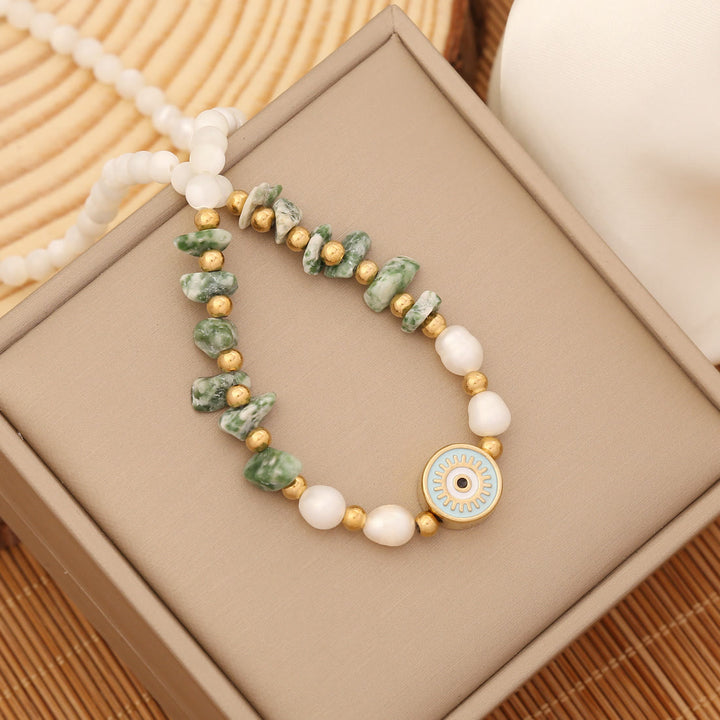 Olivenorma Natural Moonstone Pearl Evil Eye Necklace