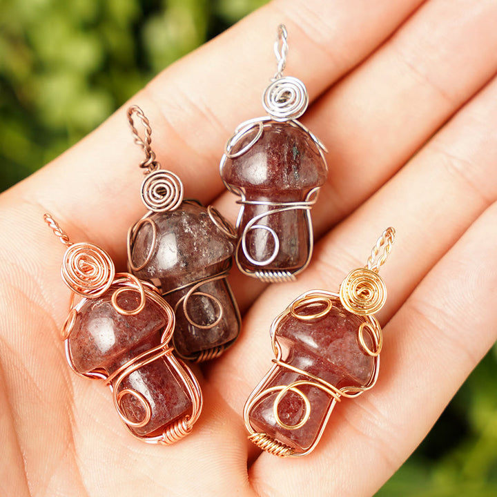 Olivenorma Natural Healing Stone Mushroom Necklace - Strawberry Quartz - Rose Gold Thread - image 12