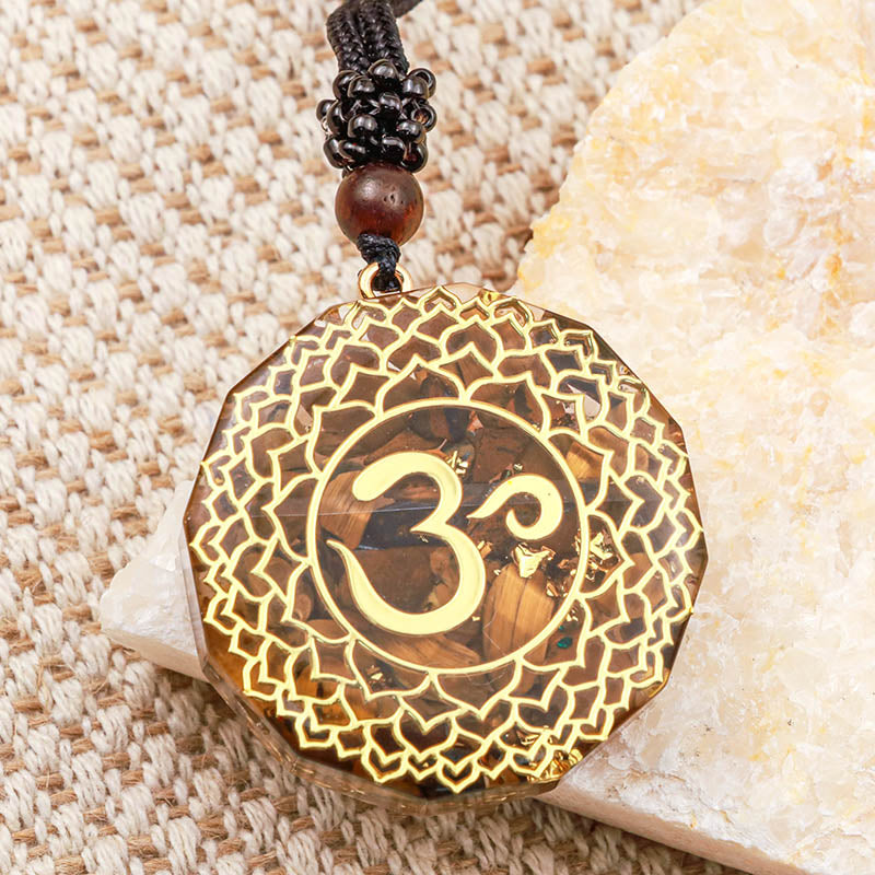 Olivenorma Tiger Eye OM Symbol Protection Necklace