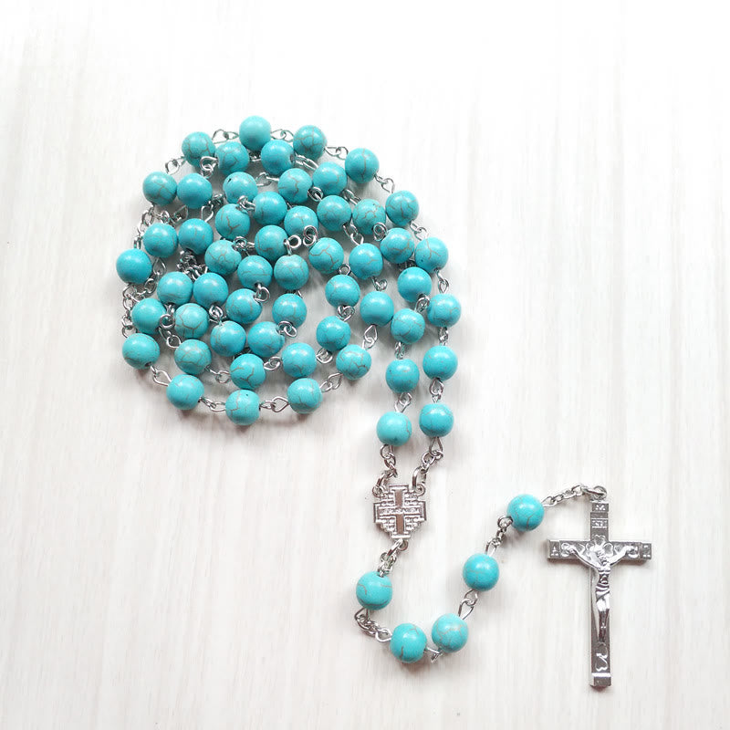 Olivenorma Turquoise Cross Charm Rosary Necklace - Turquoise&Cross - image 0