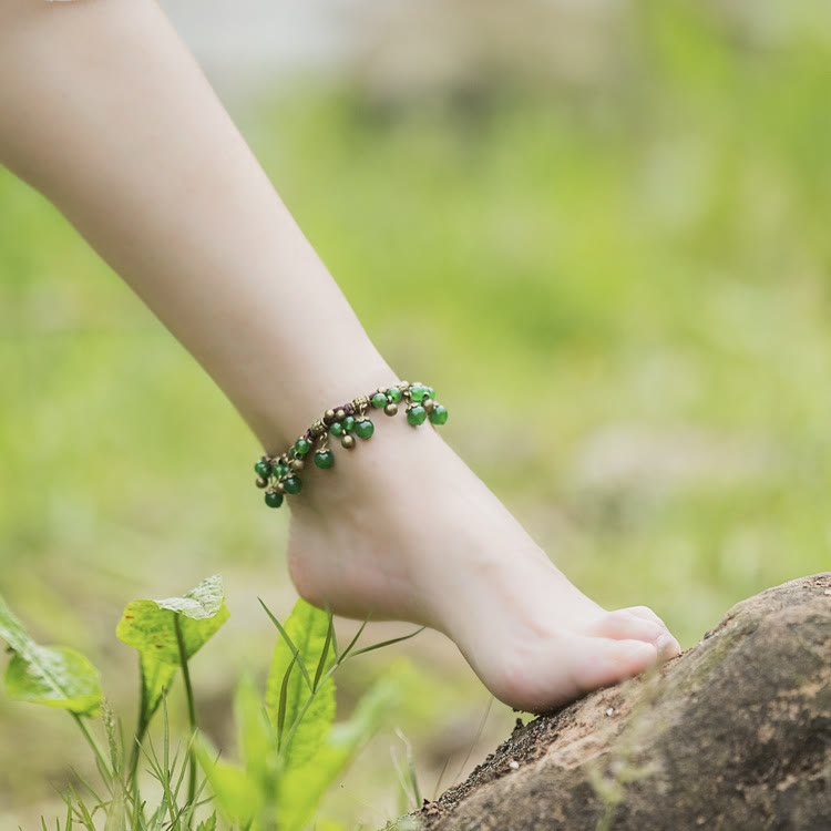 Olivenorma Red Agate Green Jade Woven Bead Anklet Bracelet - Green Jade - image 3