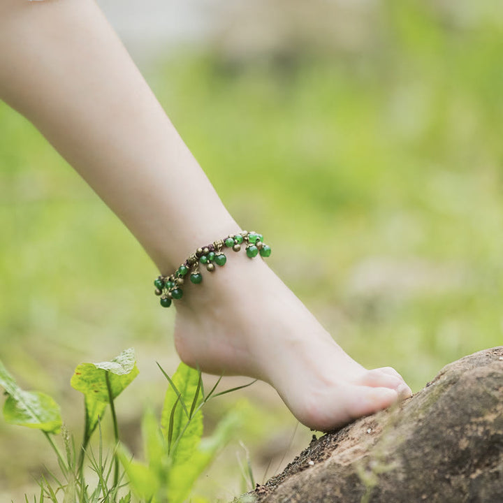 Olivenorma Red Agate Green Jade Woven Bead Anklet Bracelet - Green Jade - image 3