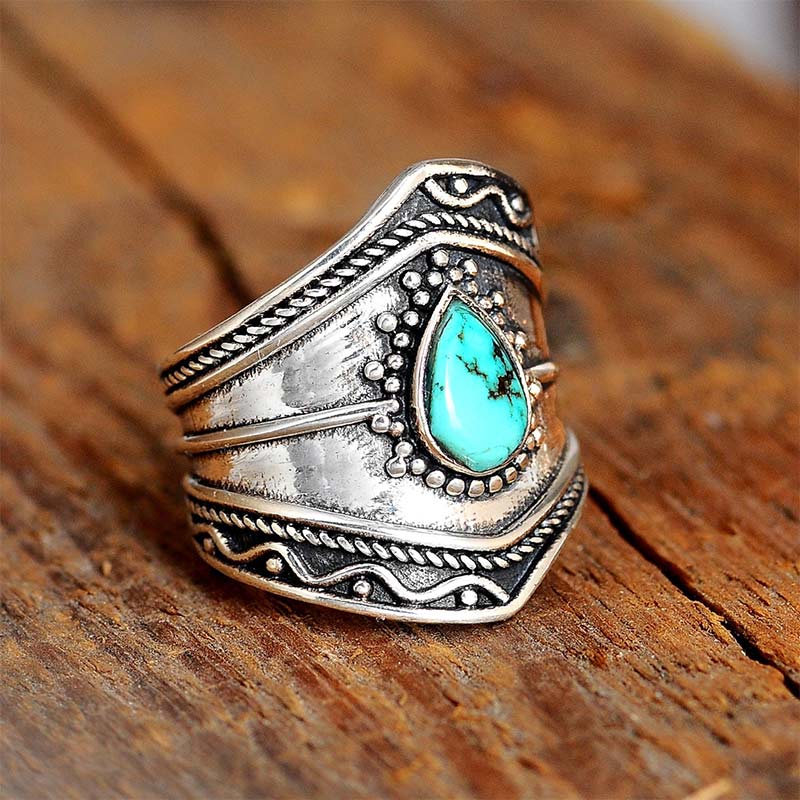 Olivenorma Boho Style Water Drop Turquoise Reki Ring