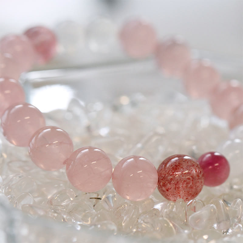 Olivenorma Rose Strawberry Clear Quartz Beaded Bracelet