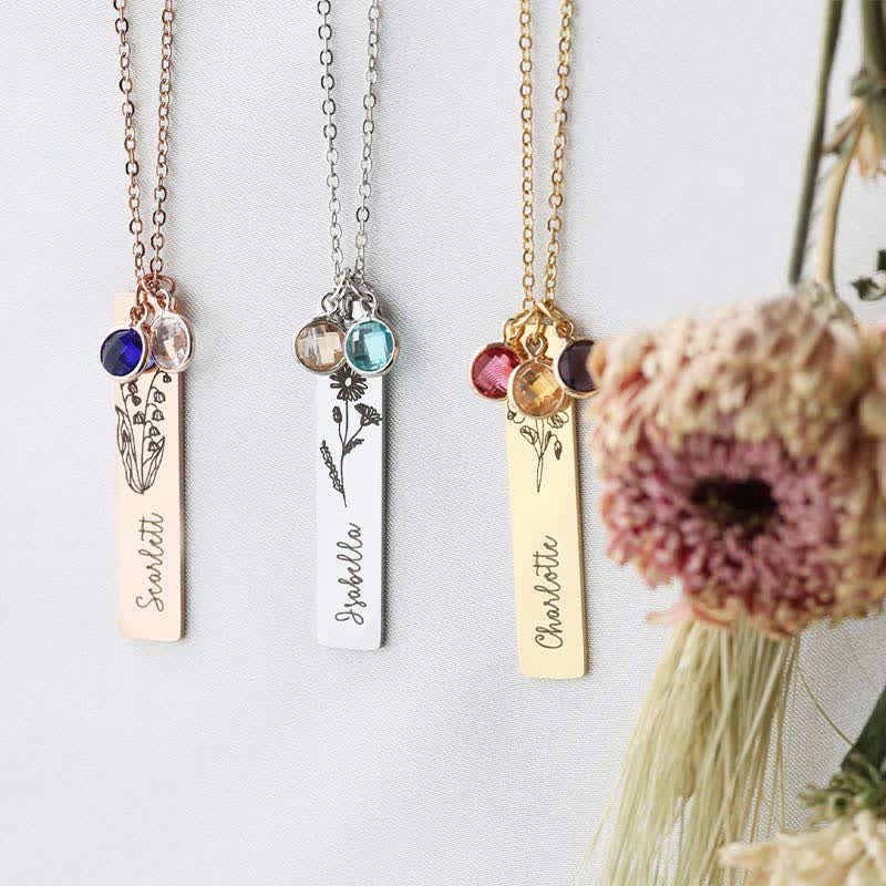 Olivenorma Personalized Birth Flower & Birthstone with Name Jewelry Necklace