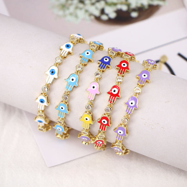 Olivenorma Colorful Enameled Zircon Evil Eye Hamsa Bracelet