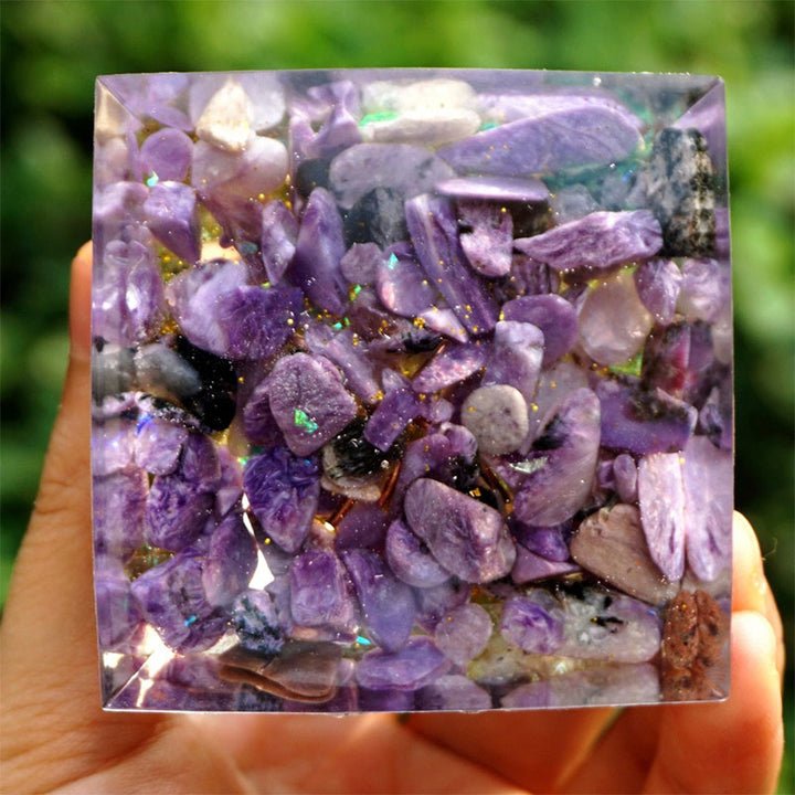 Olivenorma Tree of Harmony-Charoite & Peridot Orgone Pyramid - image 6