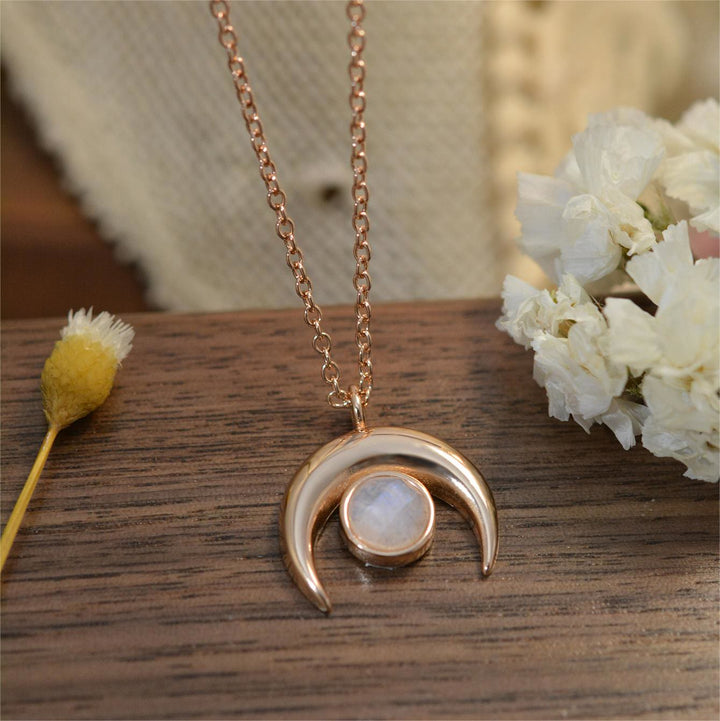 Olivenorma Natural Moonstone Moon Shape Pendant Necklace