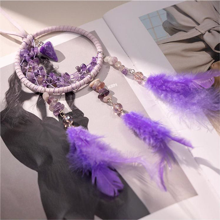 Olivenorma Amethyst Pendant Small Crescent Feather Dream Catcher