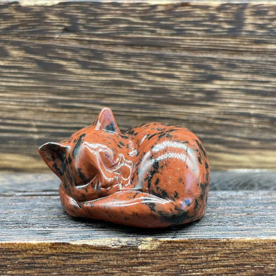 Olivenorma 4cm Natural Crystal Nap Cat Gemstone Decoration - Mahogany Obsidian - image 5