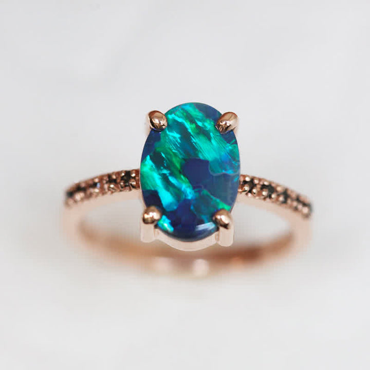 Olivenorma Sapphire With Opal 3 - Piece Ring Set