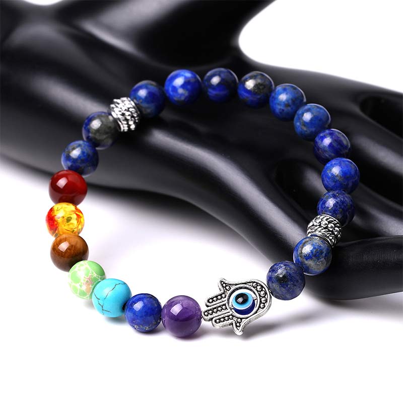 Olivenorma Natural Chakra Hamsa & Evil Eye Reki Bracelet