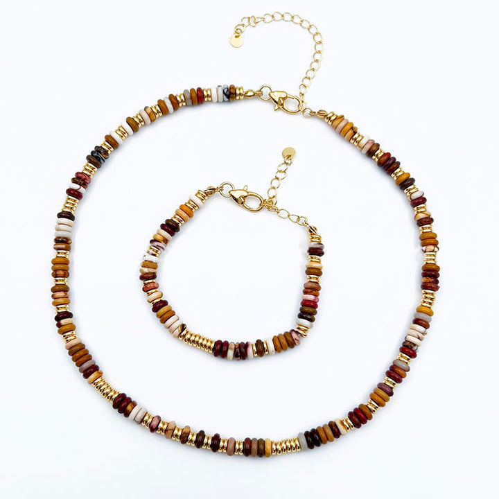 Olivenorma Sunset Frisbee Beaded Natural Agate Clavicle Necklace