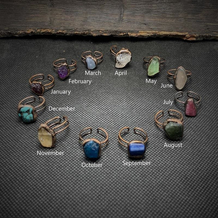 Olivenorma Natural Irregular Raw Stone Twelve Birthstone Adjustable Ring