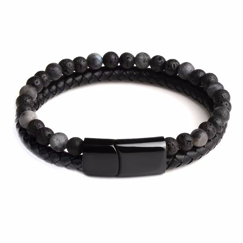 Olivenorma Natural Tiger Eye Leather Rope Double Layer Bracelet - Grey Jasper - image 10