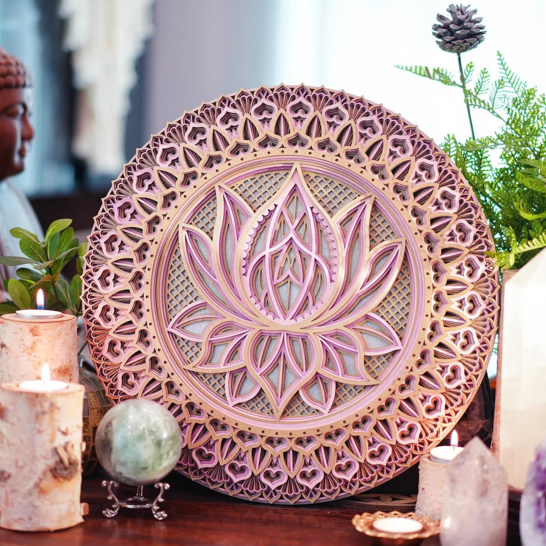 Olivenorma Pink Lotus Mandala 3D Engraving Wall Decor