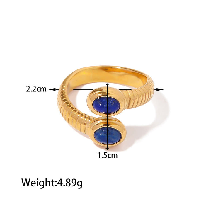 Olivenorma Court Vintage Titanium Steel Lapis Lazuli Ring Set