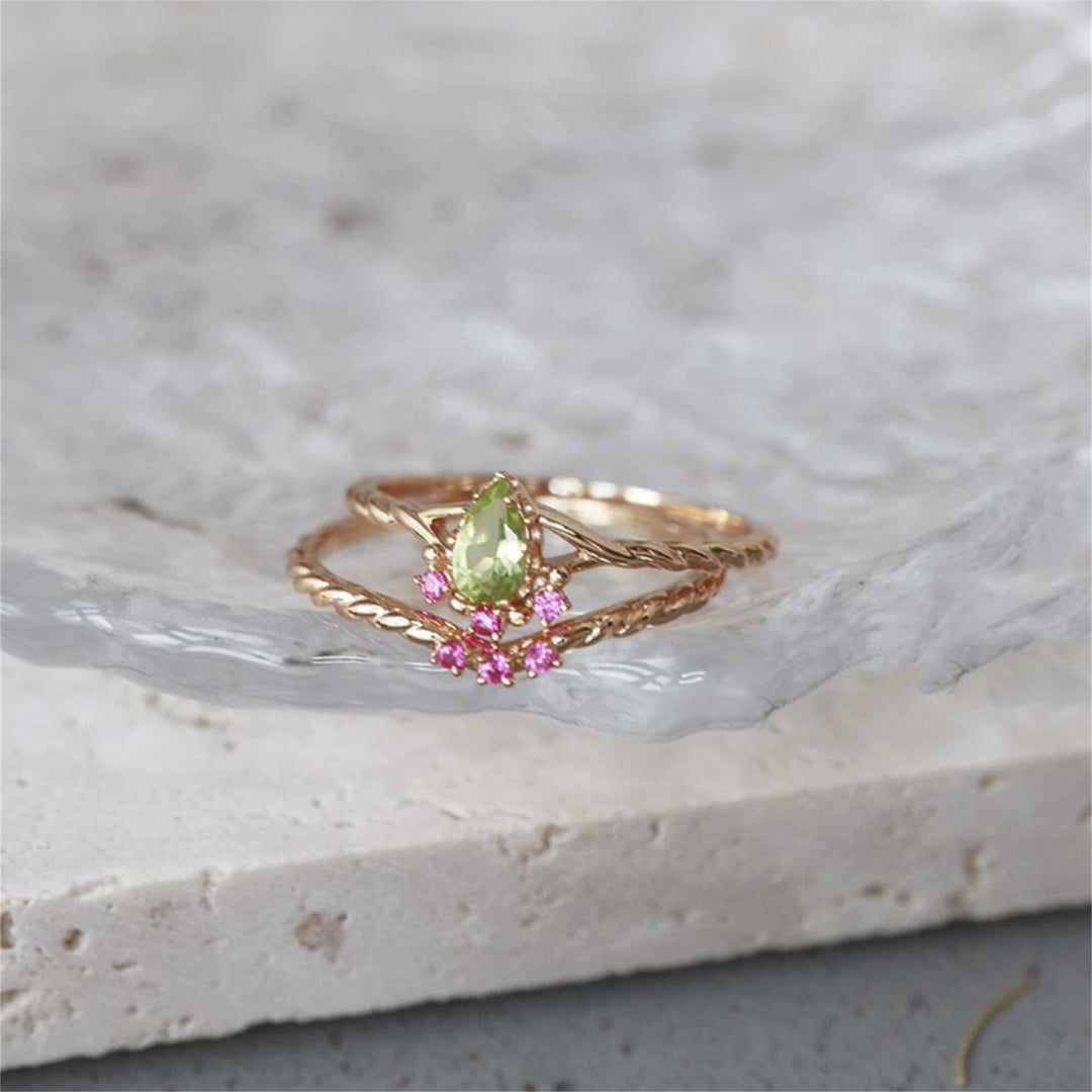 Olivenorma Dainty Peridot Pink Crystal Stacking Adjustable Ring Set