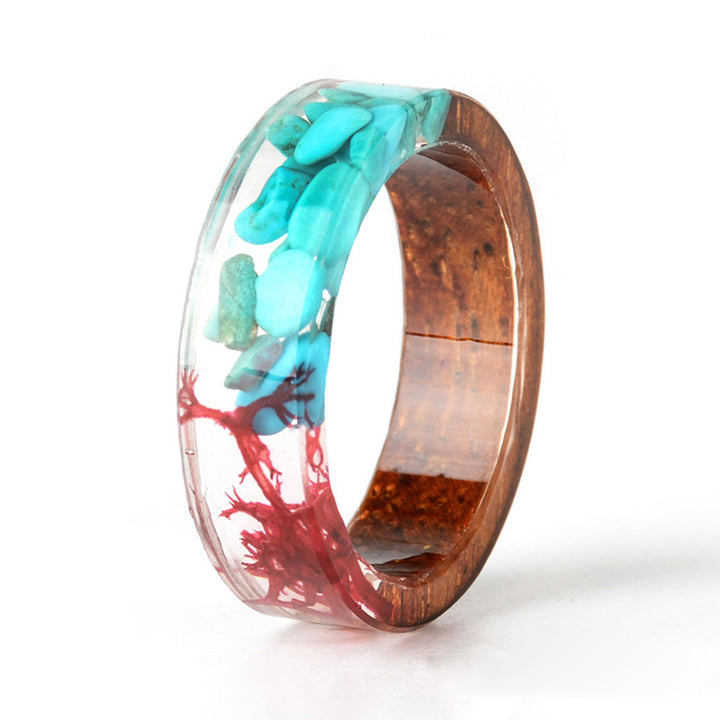 Olivenorma Intellectual & Optimistic - Handmade Wood Ring - Turquoise + Red - 11 - image 8