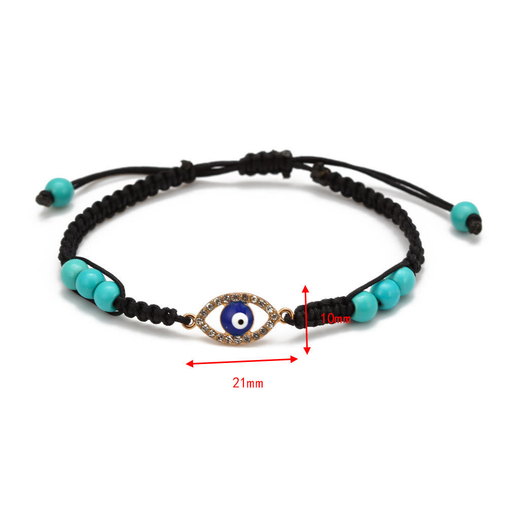 Olivenorma Turquoise White Zircon Evil Eye Braided Adjustable Bracelet