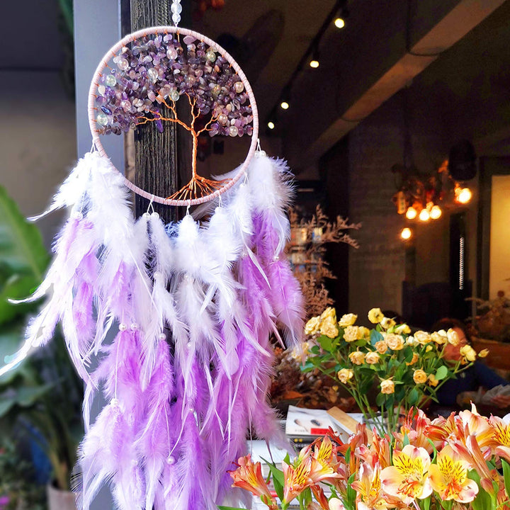 Olivenorma Healing Crystal Tree of Life Purple Dream Catcher