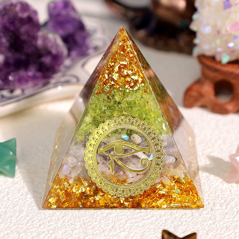 Olivenorma Prehnite Moonstone Eye Of Horus Orgone Pyramid