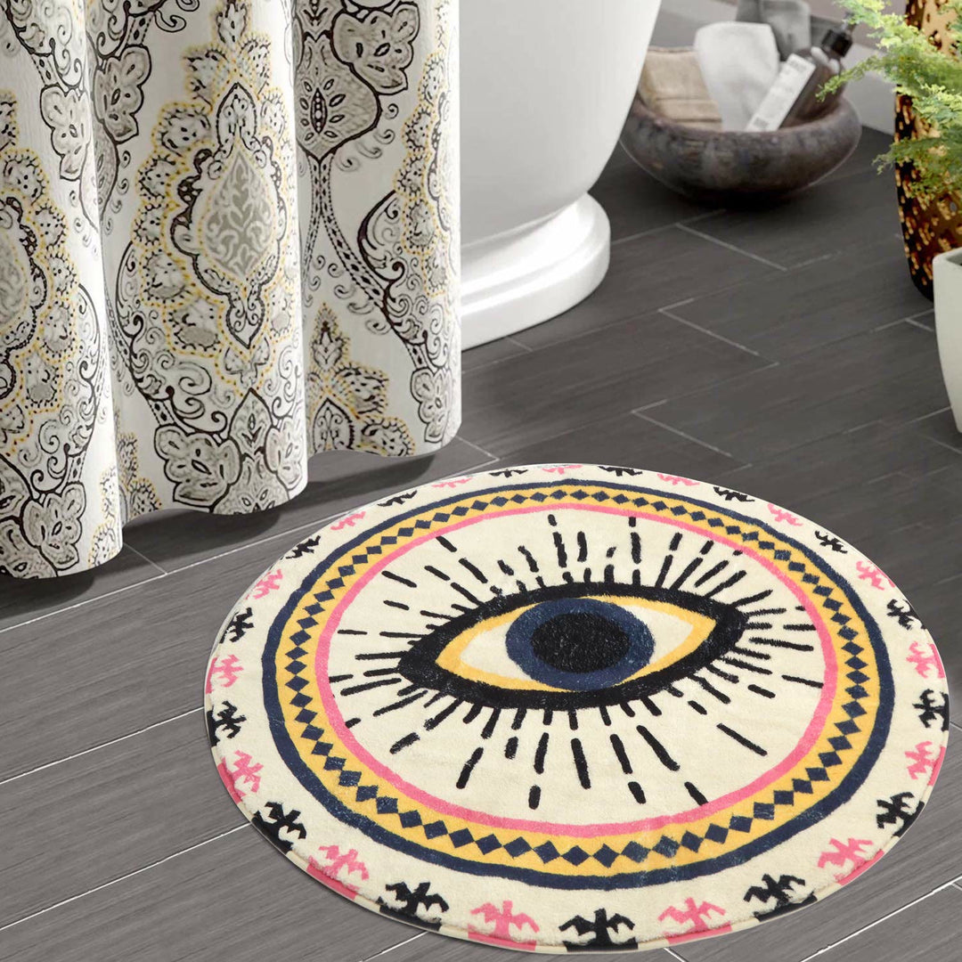 Olivenorma Round Pink Evil Eye Rugs Non-Slip Carpet