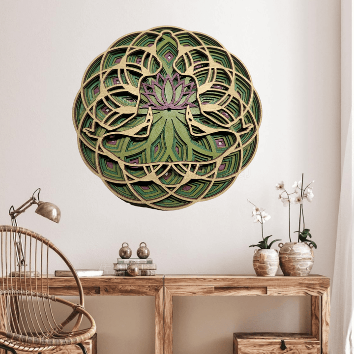 Olivenorma Green Lotus Yoga Meditation 3D Wall Decor