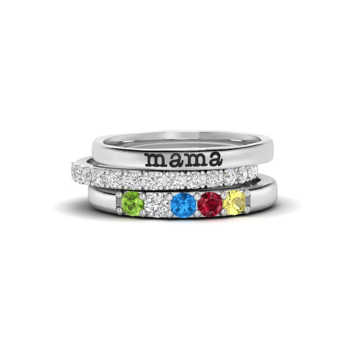 Olivenorma Custom Gift Birthstone With Zircon 3 - Piece Ring Set