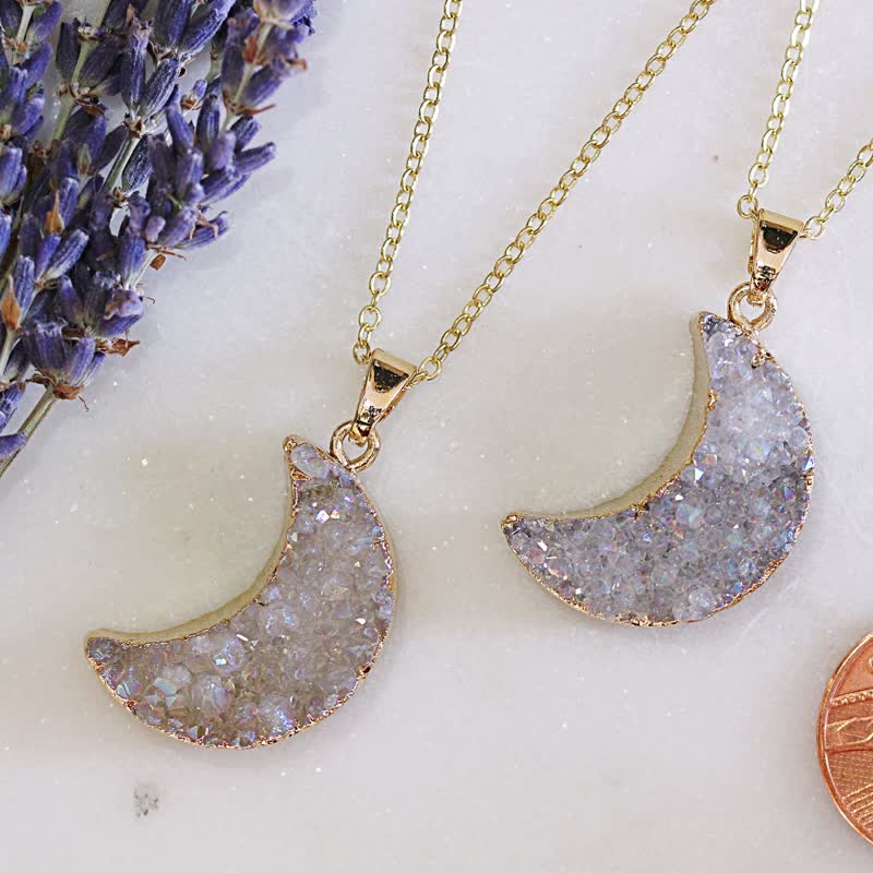 Olivenorma Natural Crystal Crescent Moon Necklace