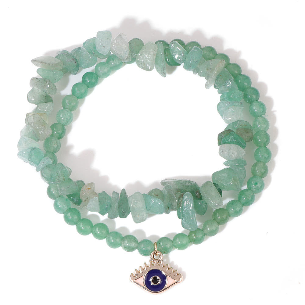 Olivenorma Evil Eye Pendant Double Layer Crystal Bracelet Set