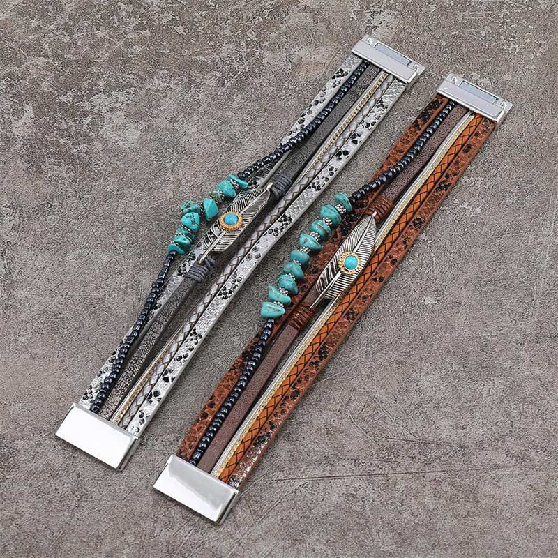 Olivenorma Brown Vintage Turquoise Multi-layer Leather Bracelet