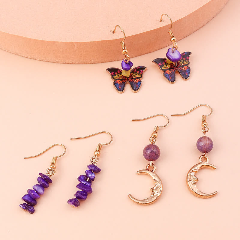 Olivenorma Amethyst Purple Agate Butterfly Moon Pendant Earrings Set